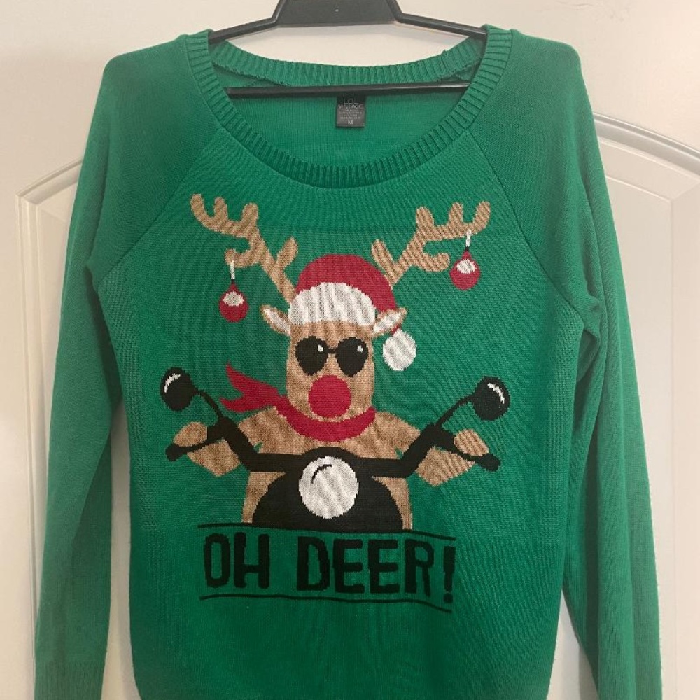 L.O.L Vintage Green Oh Deer Christmas Sweater-Size Medium